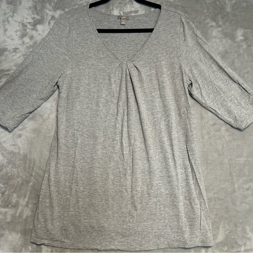 J Jill Stretch 3/4 Sleeve Blouse Top Women’s Large Gray V Neck